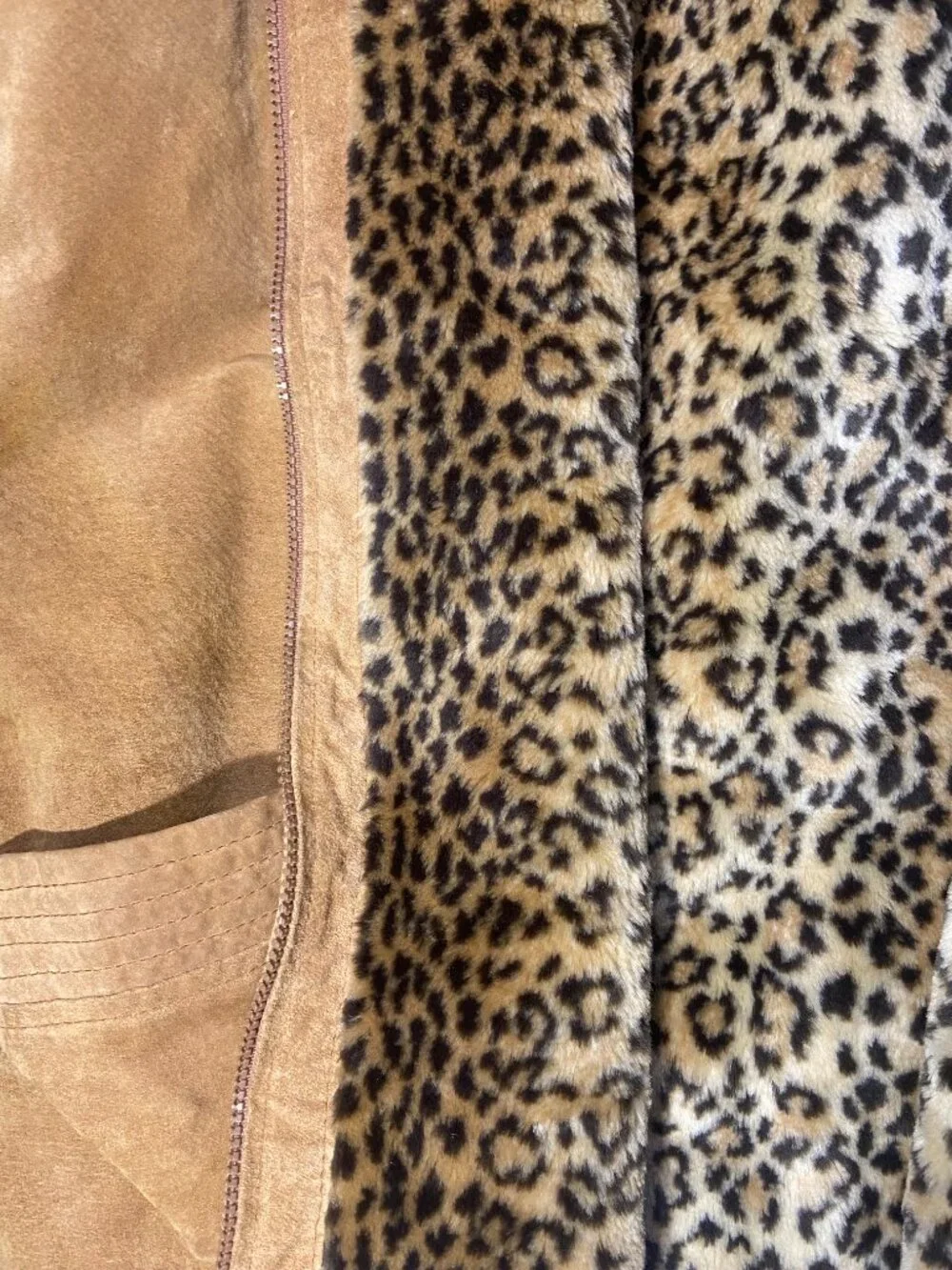 Vintage Leather Cheetah Print Coat Women’s L USA Mobwife Tuscanmom Hooded - Picture 4 of 6